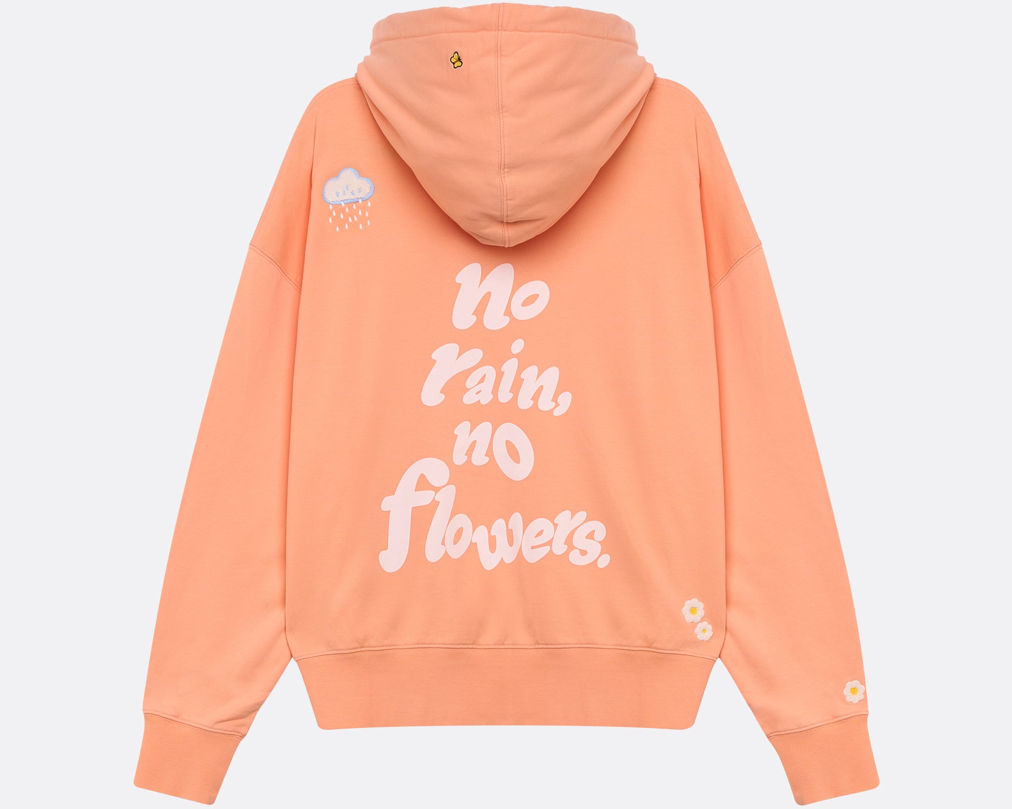 Sweatshirt unissexo com capuz da marca 30Fied, em tom coral. Modelo oversized de manga comprida, com capuz e cordões ajustáveis. Apresenta bordados e estampados diferenciadores que destacam o design.