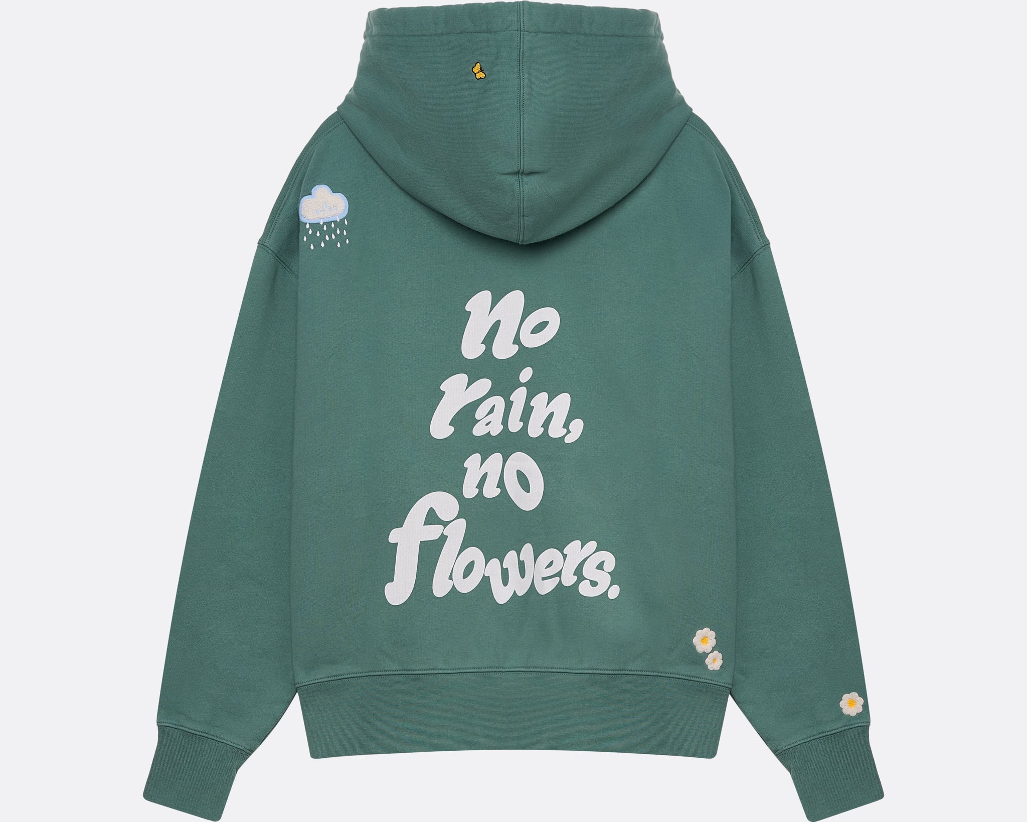 Sweatshirt unissexo com capuz da marca 30Fied, em tom verde. Modelo oversized de manga comprida, com capuz e cordões ajustáveis. Apresenta bordados e estampados diferenciadores que destacam o design.
