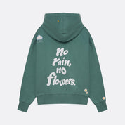 Sweatshirt unissexo com capuz da marca 30Fied, em tom verde. Modelo oversized de manga comprida, com capuz e cordões ajustáveis. Apresenta bordados e estampados diferenciadores que destacam o design.