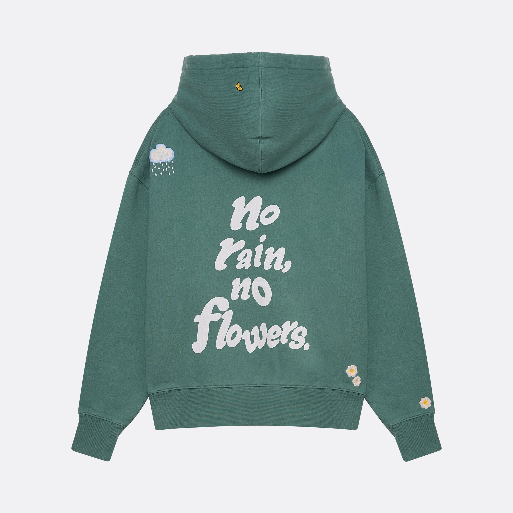 Sweatshirt unissexo com capuz da marca 30Fied, em tom verde. Modelo oversized de manga comprida, com capuz e cordões ajustáveis. Apresenta bordados e estampados diferenciadores que destacam o design.